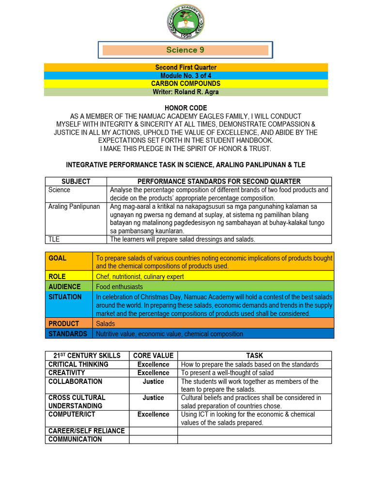 Carbon Compounds in Science 9 Module | PDF | Chemical Bond | Alkene