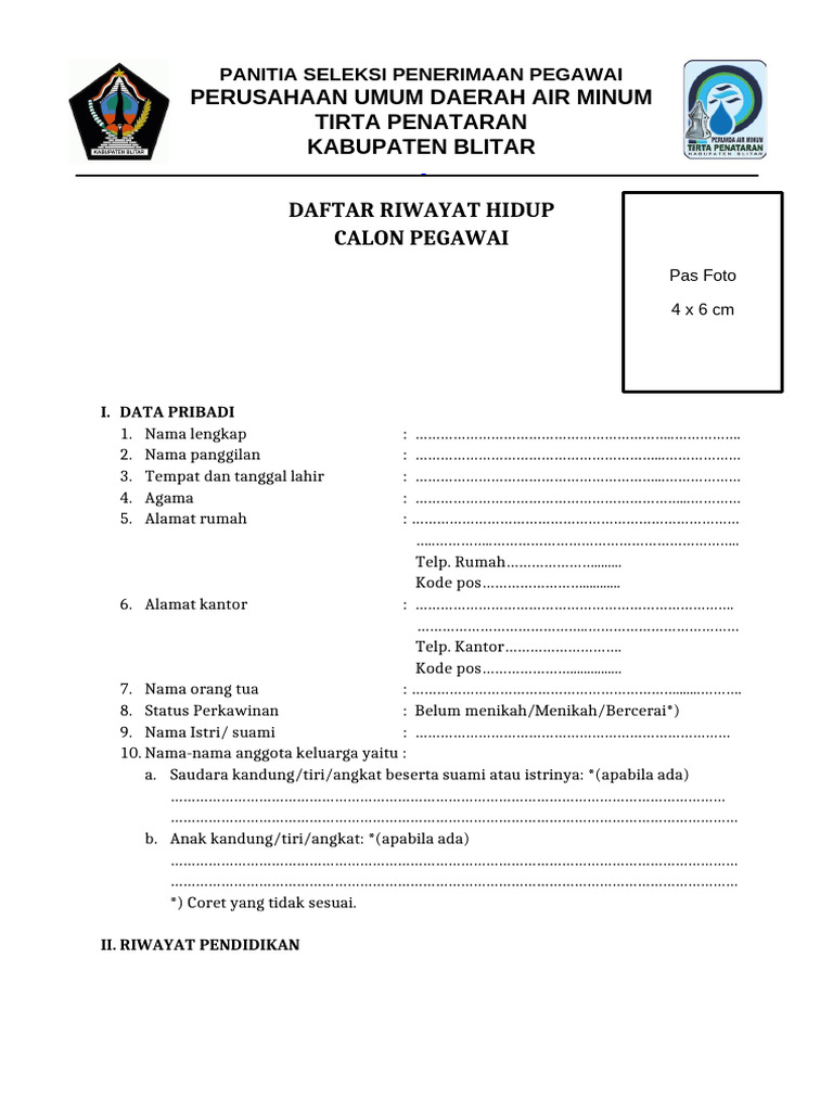 Contoh CV Pegawai PDAM Blitar | PDF