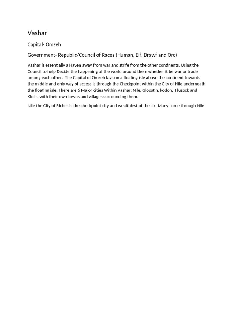 Vashar: A Haven of Peace and Trade | PDF