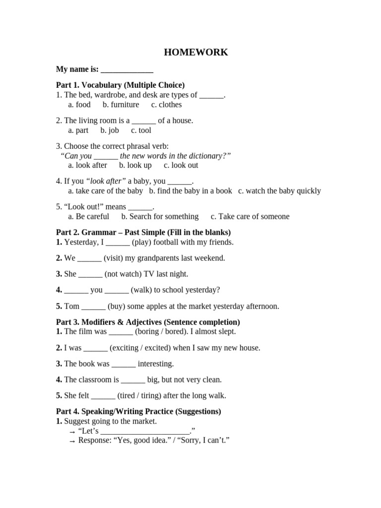 English Homework: Vocabulary & Grammar | PDF | Linguistics