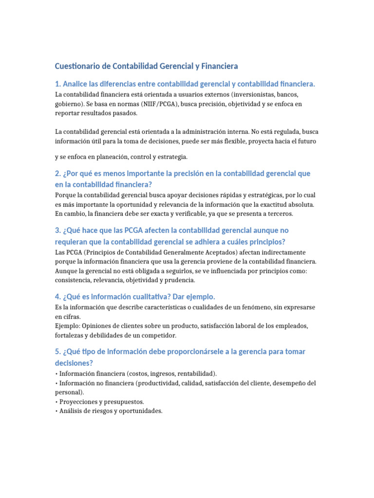 Diferencias entre Contabilidad Gerencial y Financiera | PDF ...