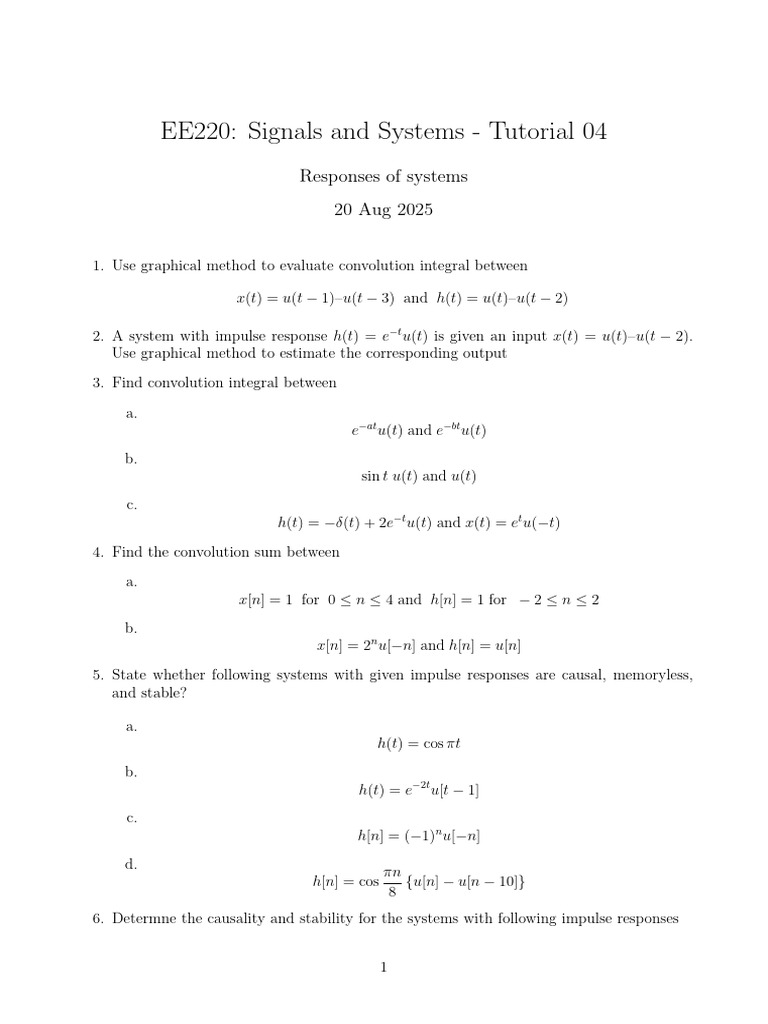 Signals and Systems Convolution Tutorial | PDF | Sine Wave ...