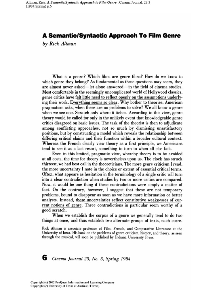Altman's Semantic/Syntactic Film Genre | PDF