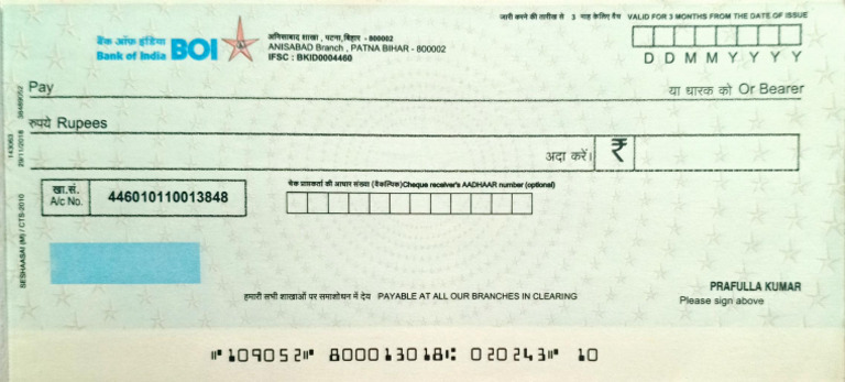 Cheque Book Bank of India | PDF