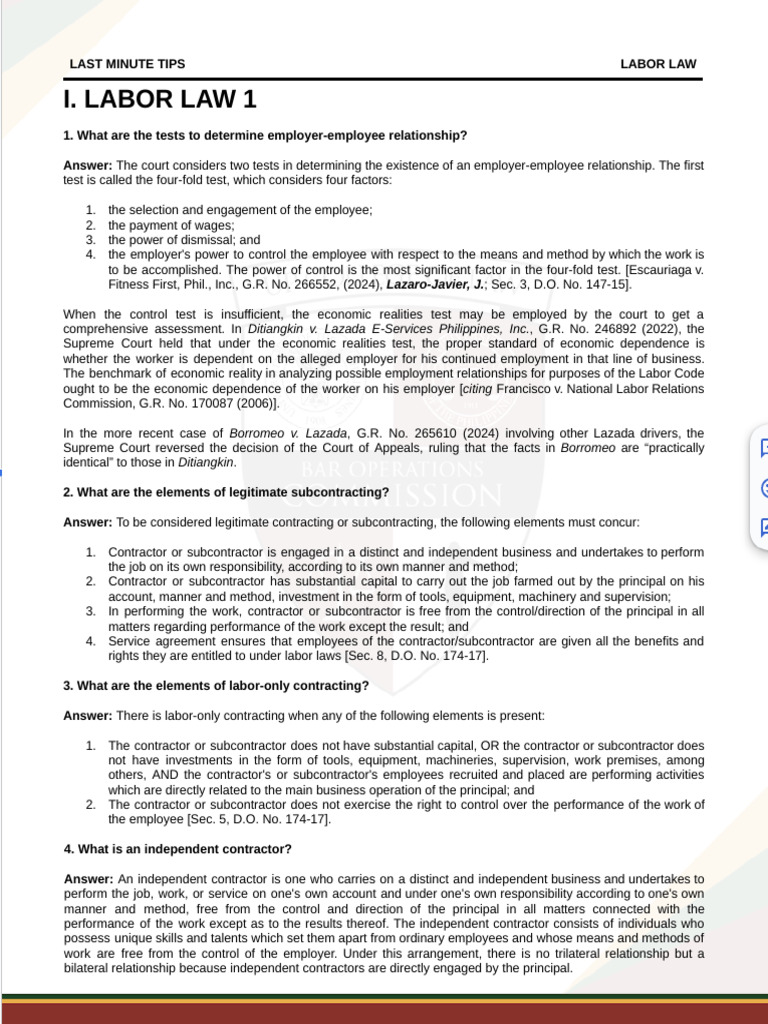 Boc LMT 2025 Labor Law | PDF | Employment | Strike Action