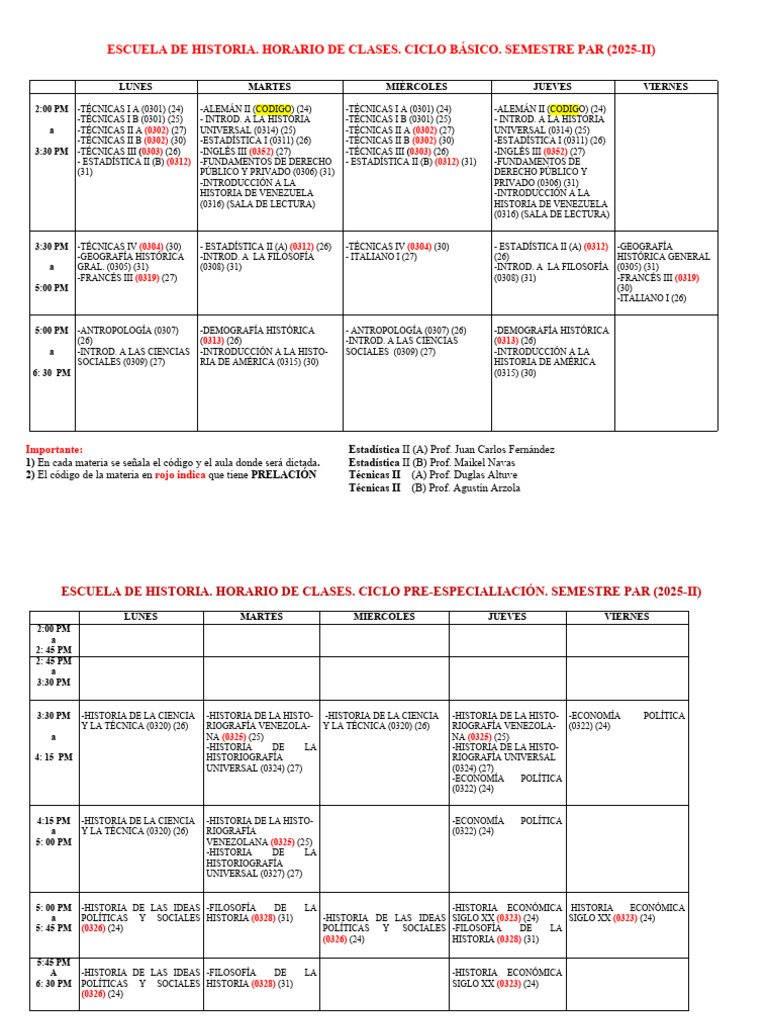 Horario Clases Escuela de Historia 2025-II | PDF | Educación en artes ...
