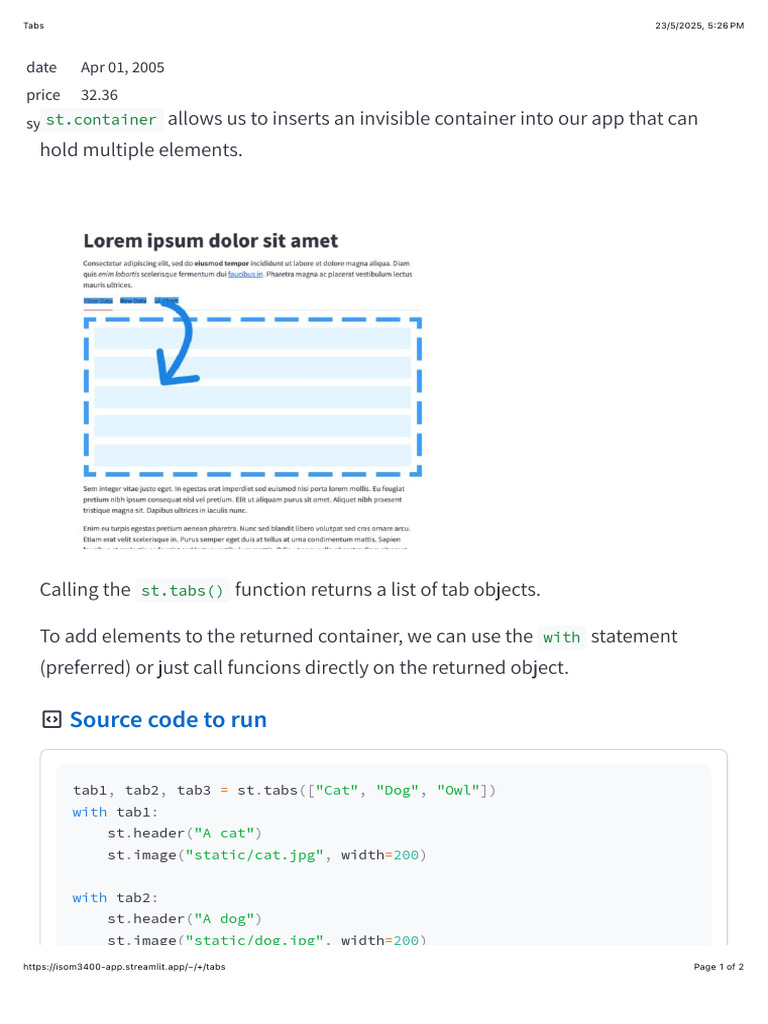 Streamlit Tabs Implementation Guide | PDF
