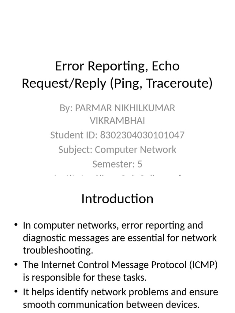 ICMP Error Reporting and Diagnostics | PDF | Computer Network | Network ...