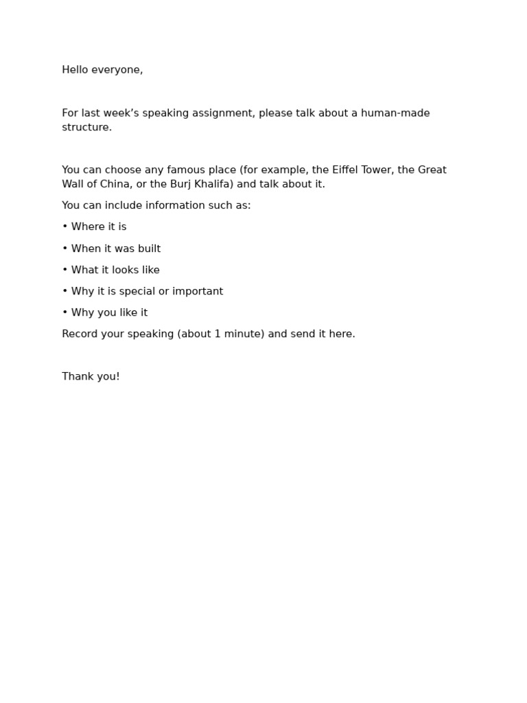 Speaking Assignment: Famous Structures | PDF