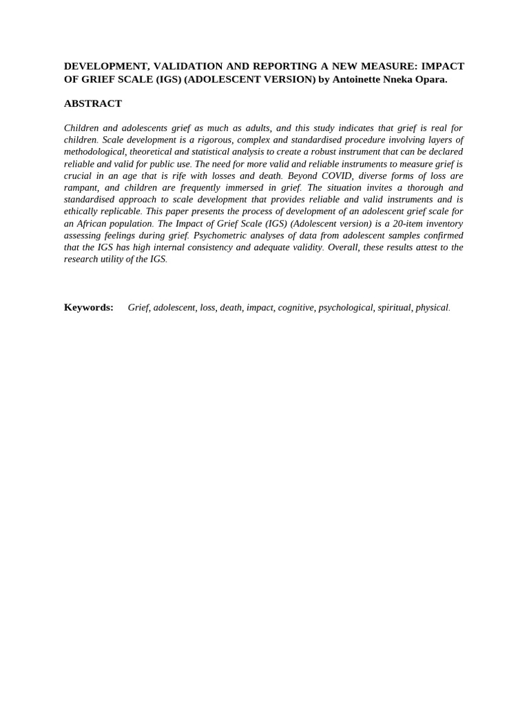 Adolescent Impact of Grief Scale Development | PDF | Grief | Adolescence