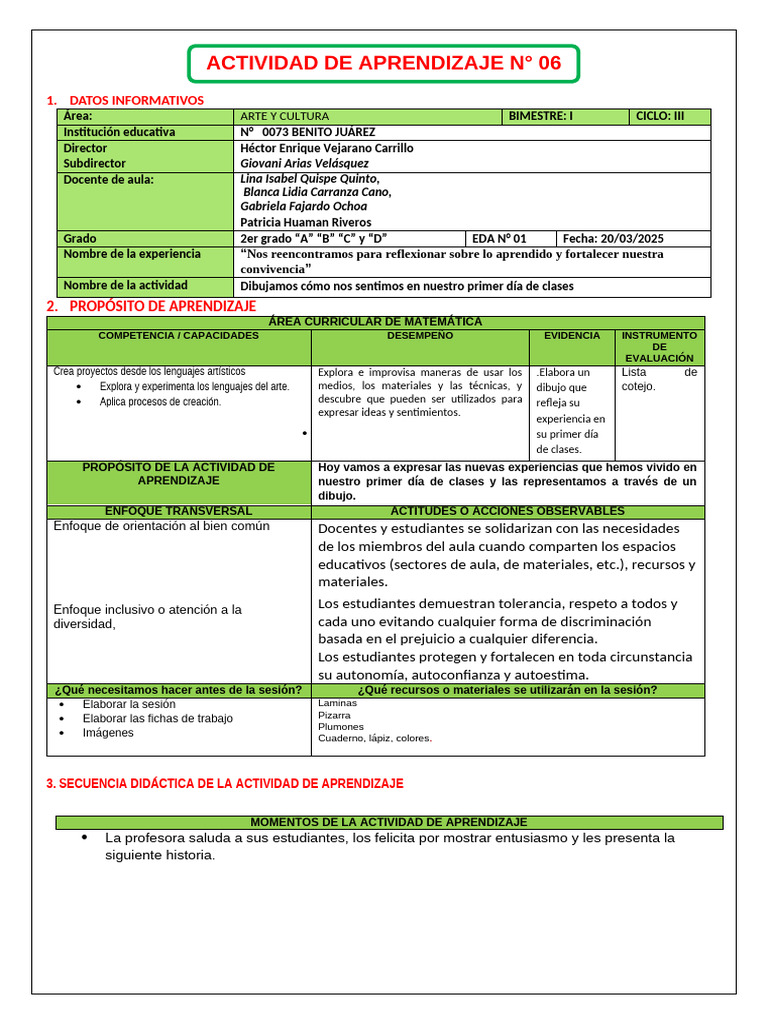 Actividad Artística en Primer Día Escolar | PDF | Aprendizaje | Dibujo