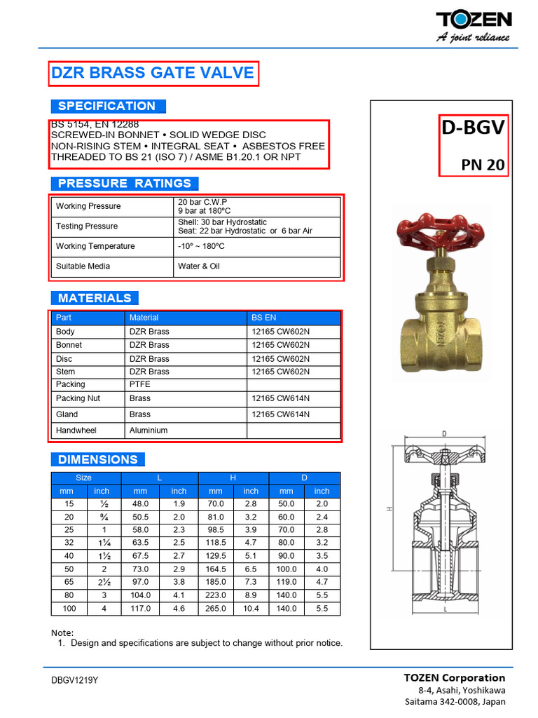DZR Brass Gate Valve Specifications | PDF | Mechanical Engineering ...