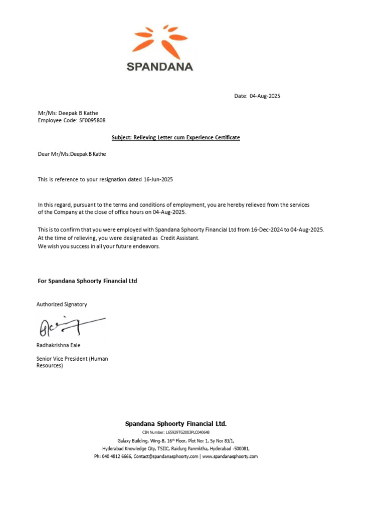 DEEPAK Experince Letter | PDF