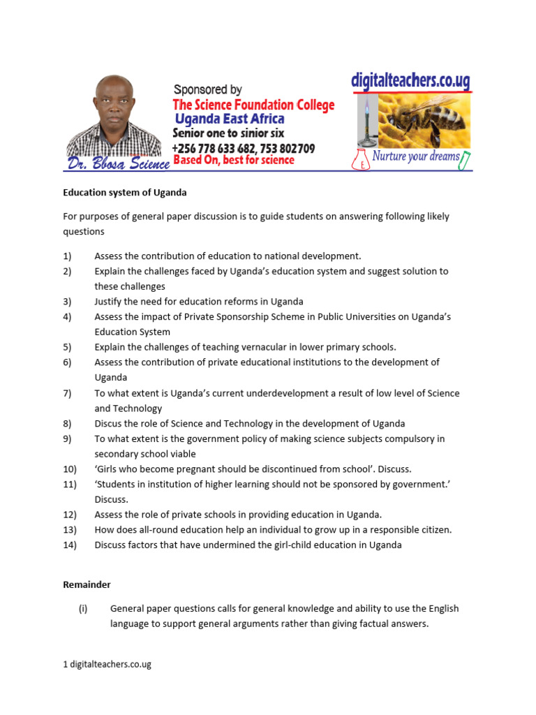 Uganda's Education System Challenges & Solutions | PDF | Vocational ...