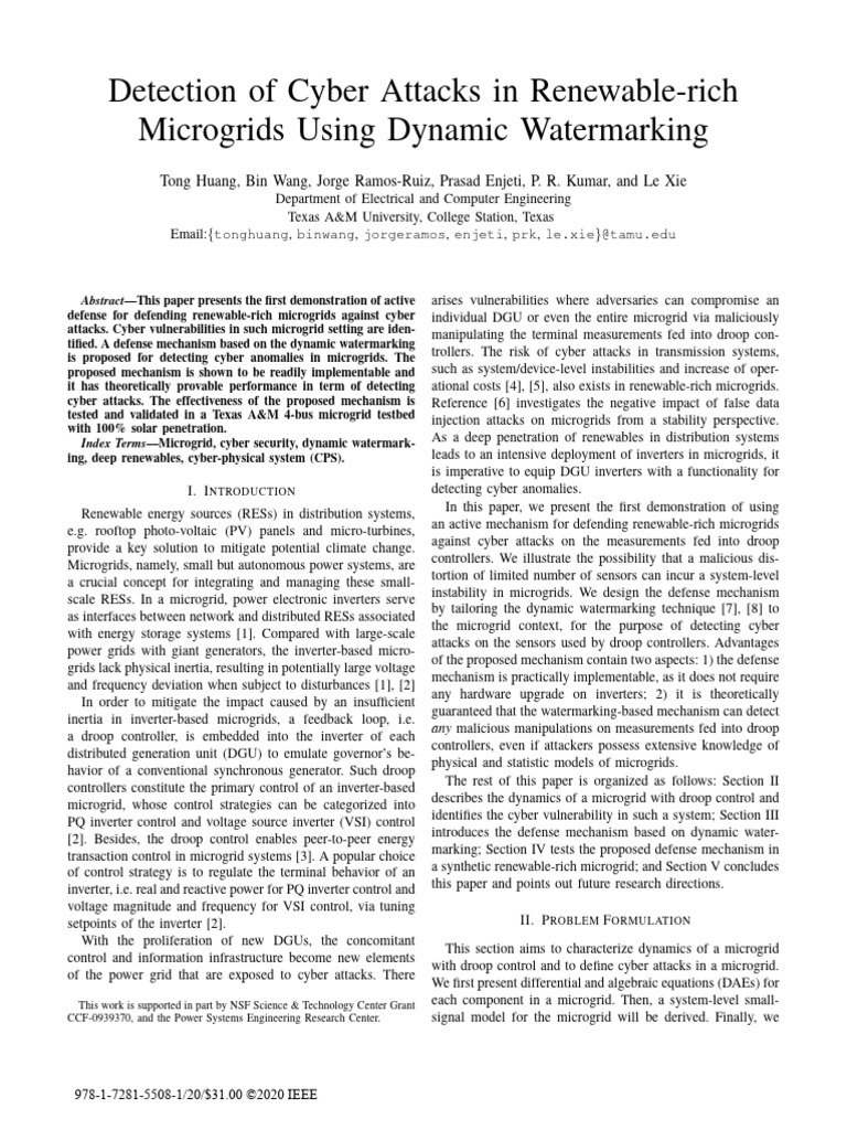 Detection of Cyber Attacks in Renewable-Rich Microgrids Using Dynamic ...