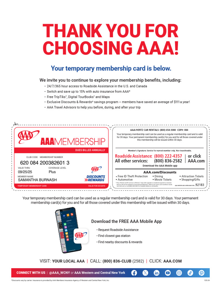 Temporary AAA Membership Card Details | PDF | American Automobile ...