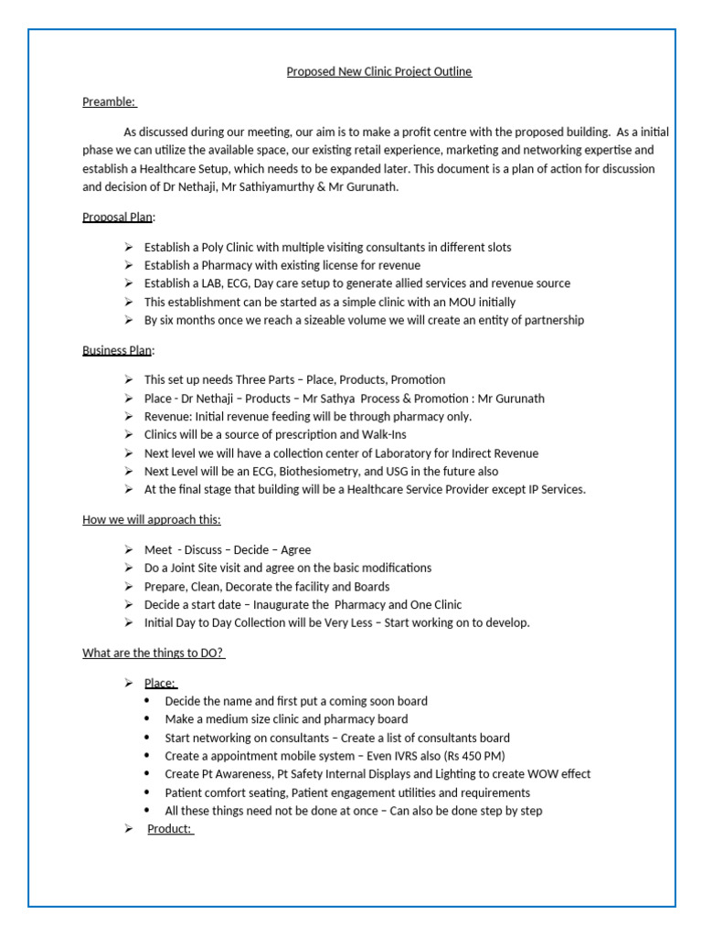 New Clinic Project Proposal Outline | PDF | Health Care | Medicine