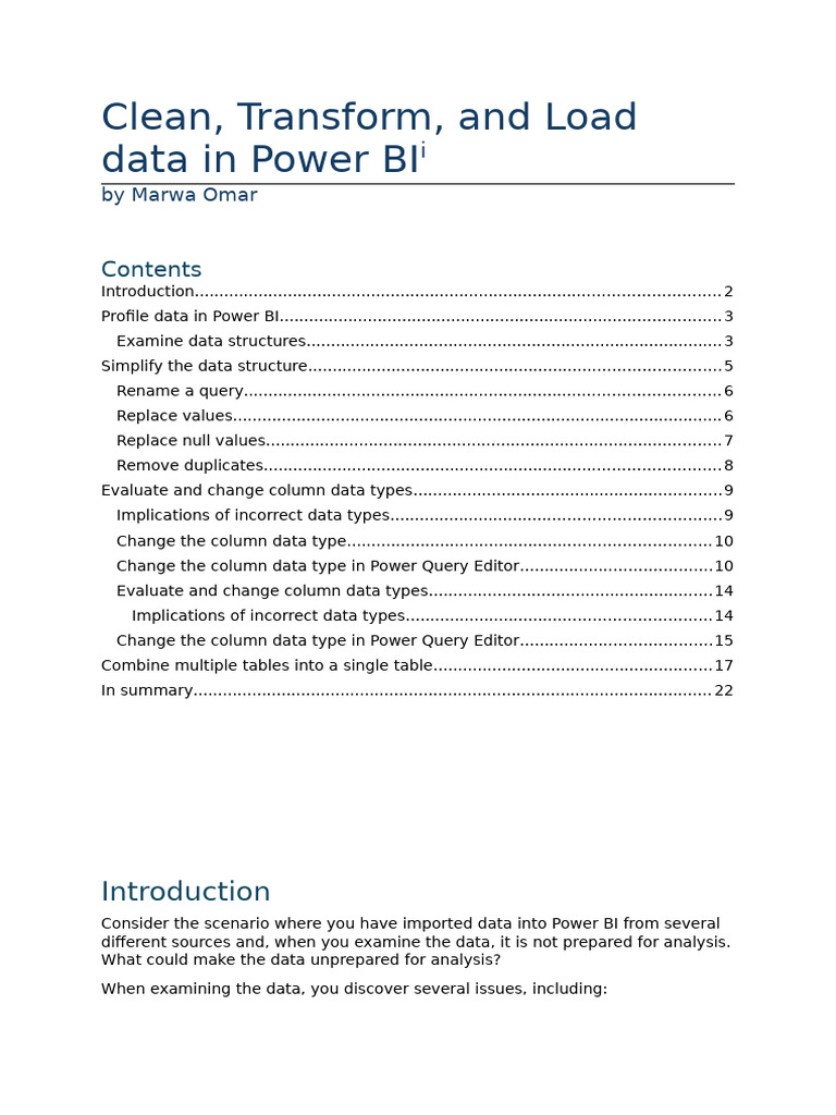 Clean and Transform Data in Power BI | PDF | Table (Database) | Comma ...
