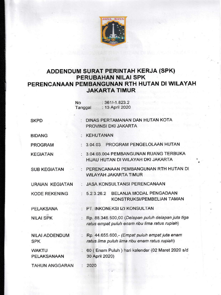 Addendum SPK Pembangunan RTH Jakarta | PDF