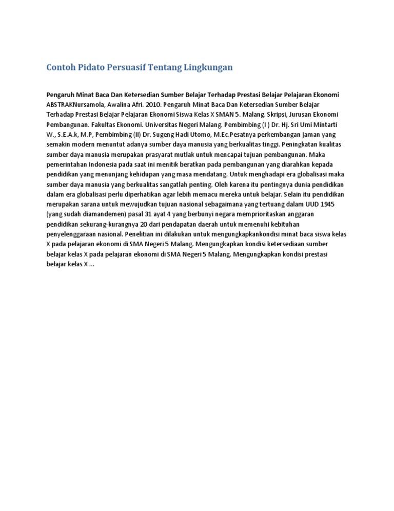 Contoh Pidato Persuasif Tentang Lingkungan