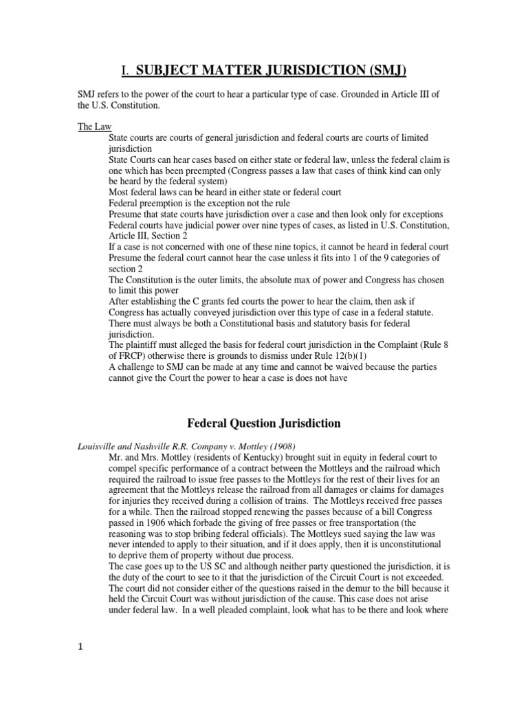 Civil Procedure II Outline PDF Diversity Jurisdiction