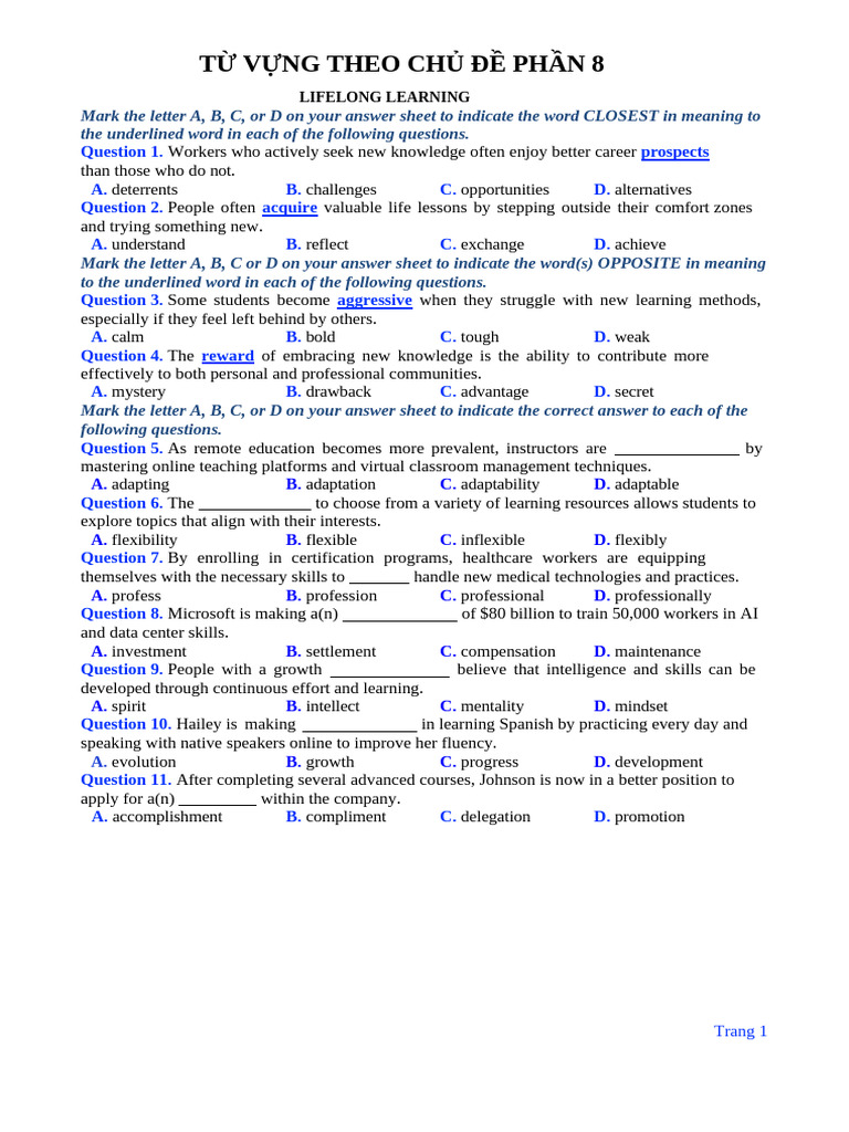 Vocabulary for Lifelong Learning | PDF | Learning | Mindset