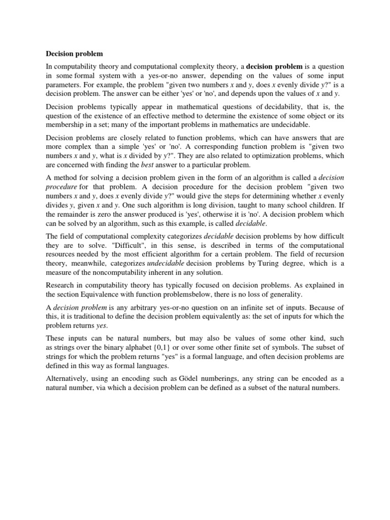 Decision Problem | PDF | Computational Complexity Theory | Theoretical ...