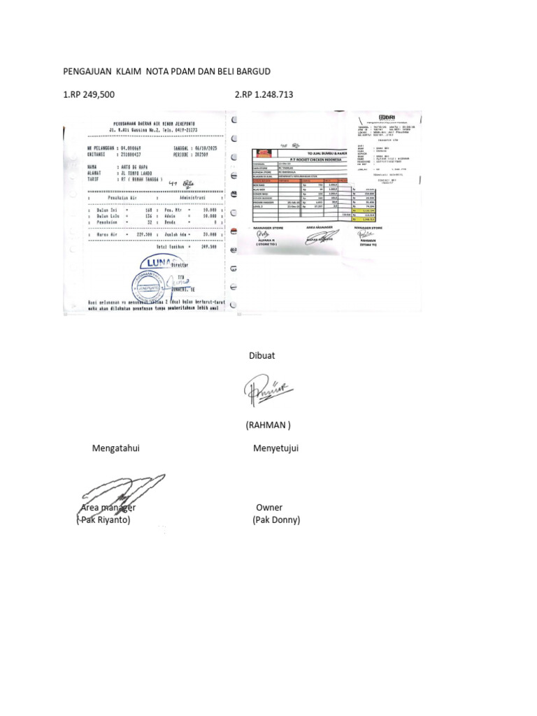 Pengajuan Klaim Nota Pdam Dan Beli Bargud-1 | PDF