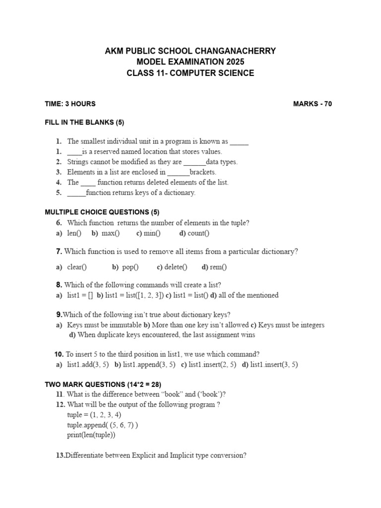 MODEL Exam CS 11 2025 | PDF | String (Computer Science) | Computing