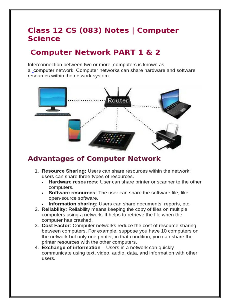 Class 12 Computer Networks Overview | PDF | Transmission Medium | World ...