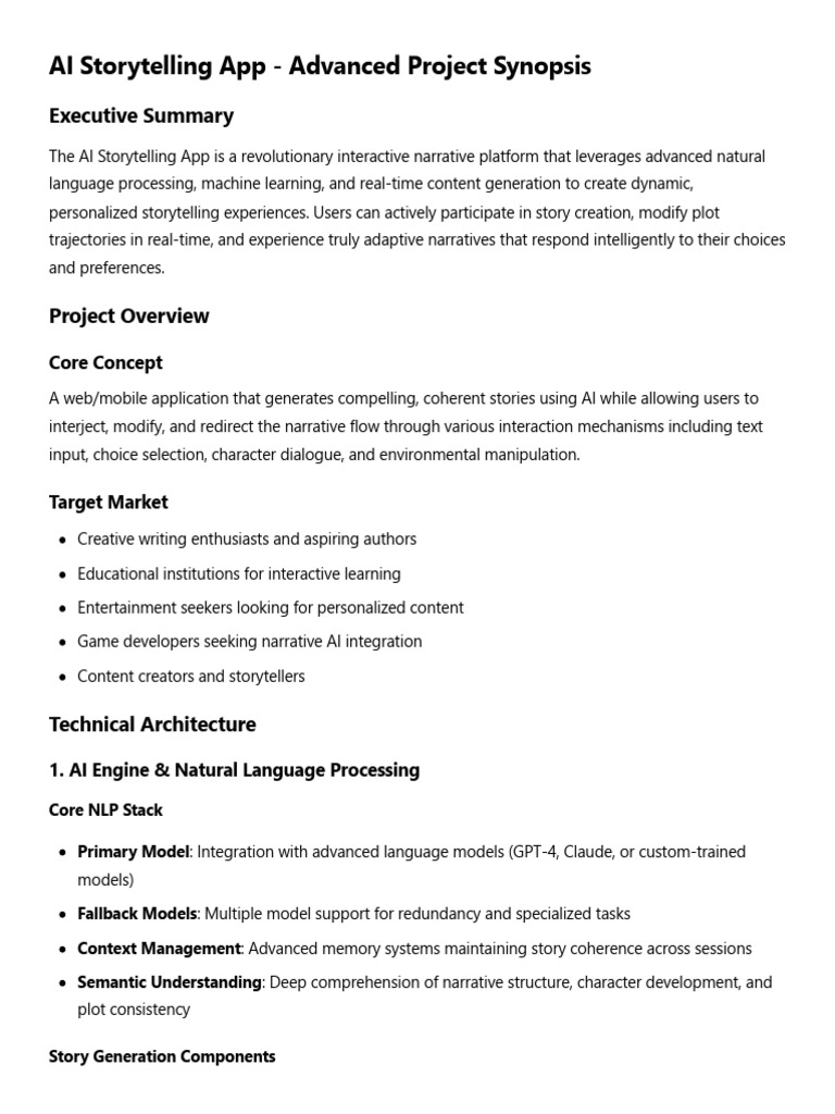 AI Storytelling App - Advanced Project Synopsis | PDF | Artificial ...