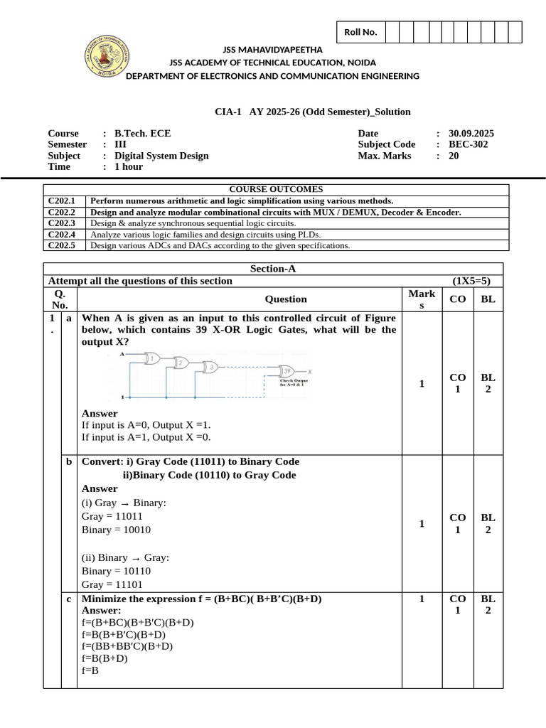 Digital System Design Solutions ECE 2025 | PDF | Arithmetic ...