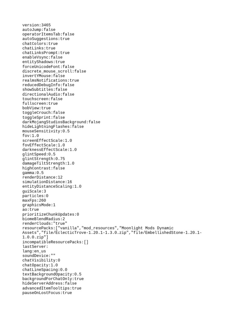 Minecraft Configuration Settings Overview | PDF