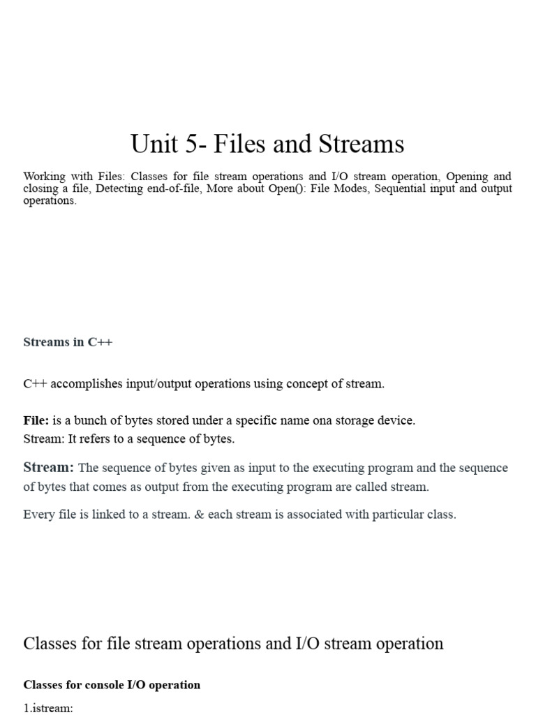 C++ File and Stream Operations Guide | PDF | Input/Output | Computer File