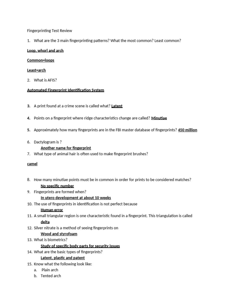 Fingerprinting Analysis Review Guide | PDF | Fingerprint | Biometrics