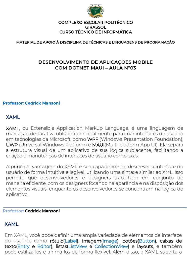 Introdução ao XAML em .NET MAUI | PDF | Extensible Application Markup ...
