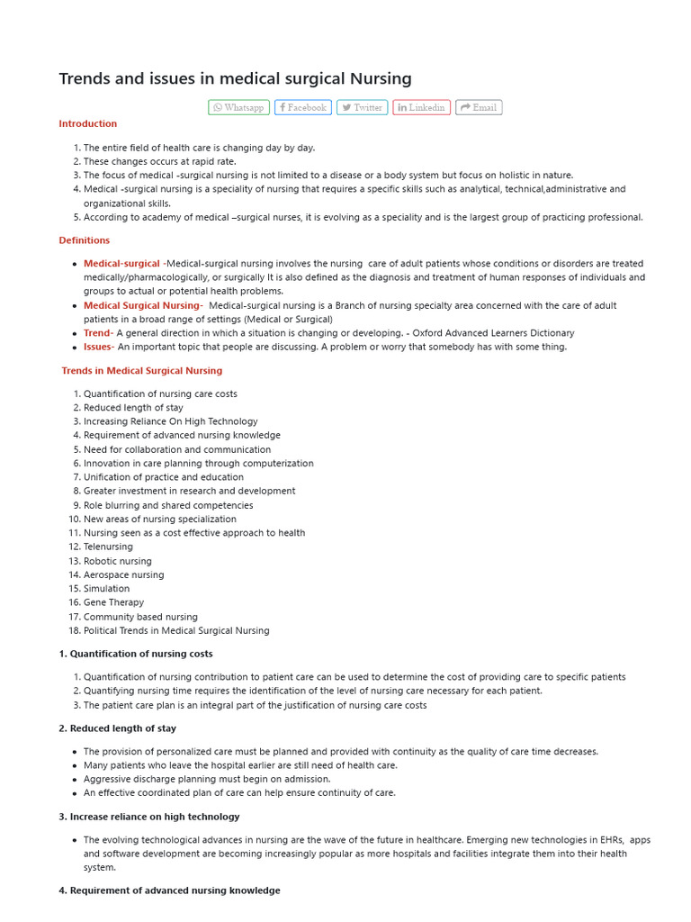 Trends and Issues in Medical-Surgical Nursing | PDF | Nursing | Health Care