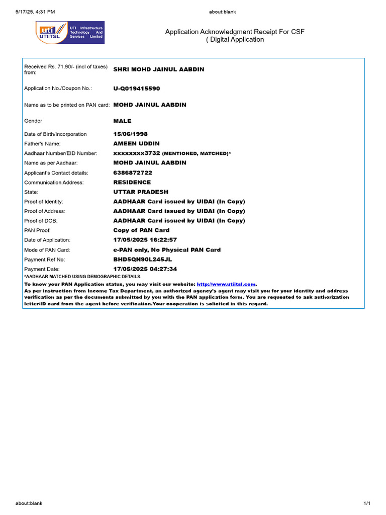 CSF Application Acknowledgment Receipt | PDF