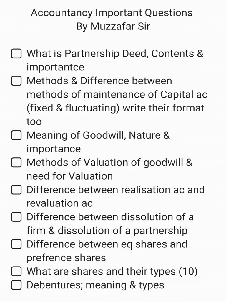 Accountancy Important Questions | PDF