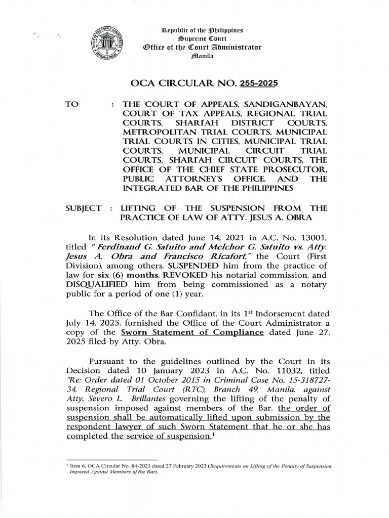 Lifting Suspension of Atty. Jesus Obra | PDF | Separation Of Powers ...