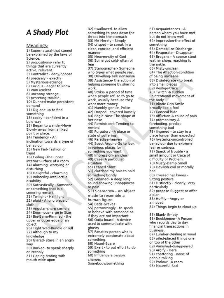 A Shady Plot Meanings | PDF