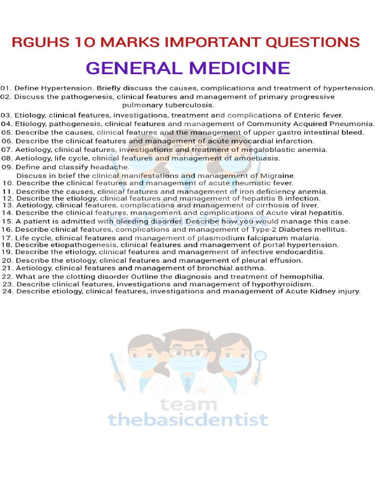 RGUHS General Medicine Key Questions | PDF