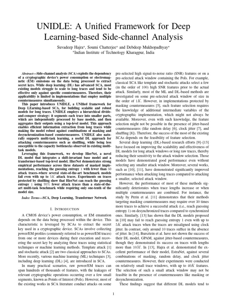 UNIDLE: Deep Learning for SCA | PDF | Encryption | Cryptography