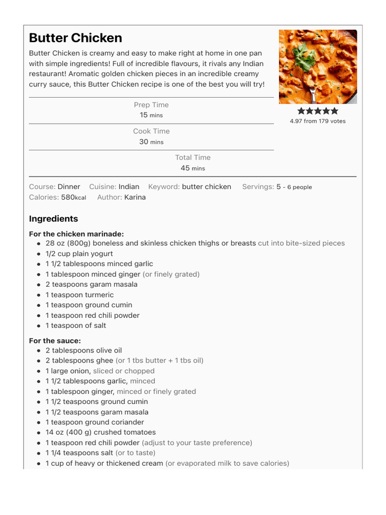 Cafe Delights Butter Chicken Recipe | PDF | Indian Cuisine | Asian Cuisine