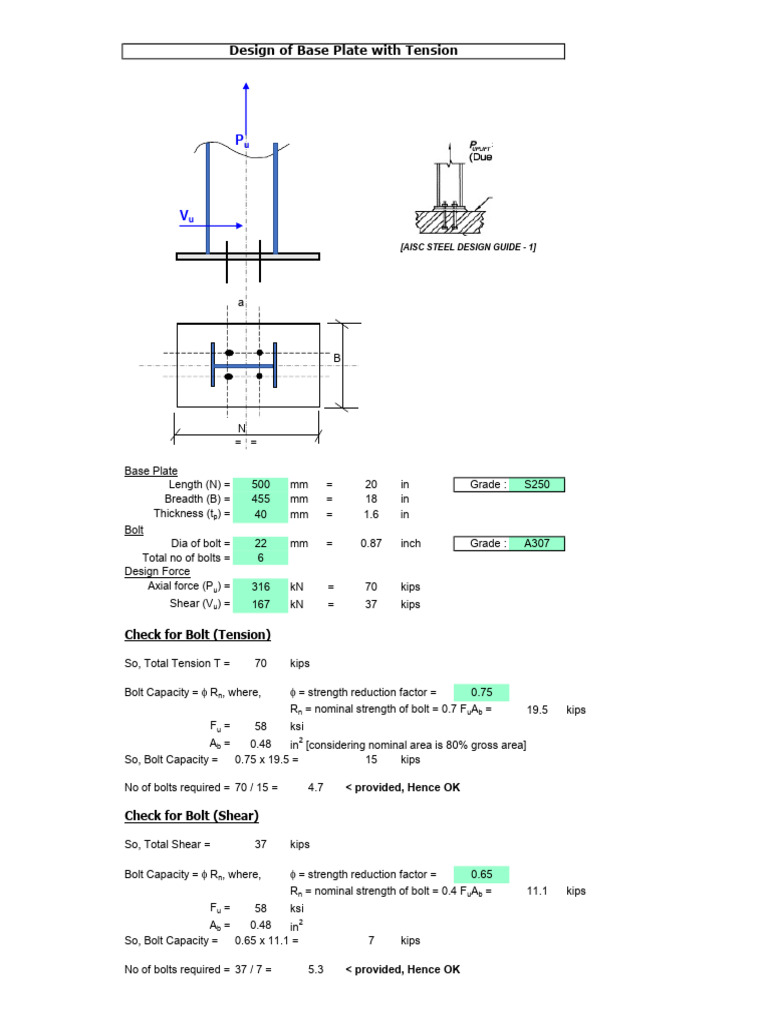 Base Plate Design and Bolt Capacity Analysis | PDF | Mechanical Engineering