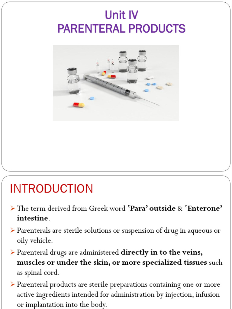 Parenteral Products: Formulation & Routes | PDF | Intravenous Therapy ...