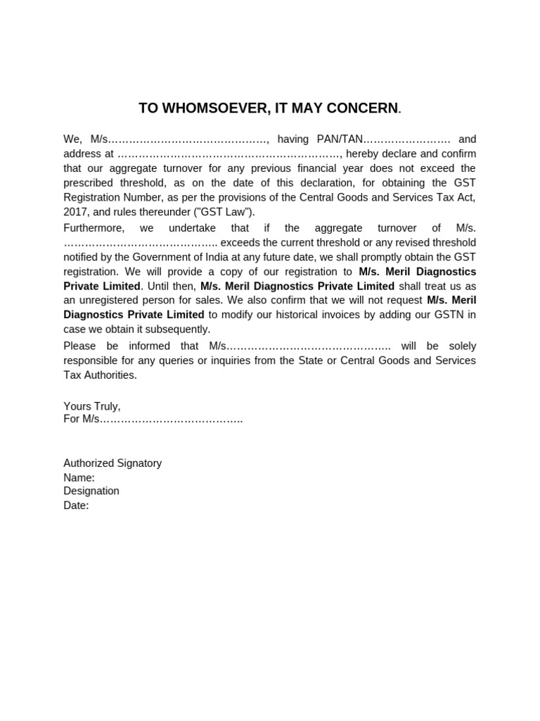 GST Registration Declaration Template | PDF