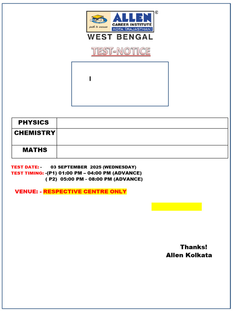 Test Notice Iit Enthuse SRG - 03.09.2025 | PDF