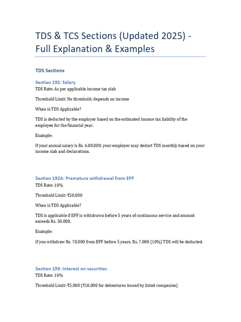 Comprehensive Guide to TDS Sections 2025 | PDF | Tax Bracket | Economies