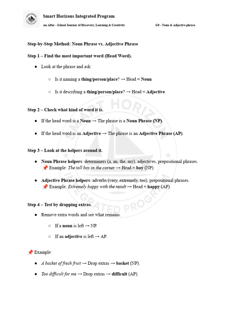 Noun and Adjective Phrase Guide | PDF | Adjective | English Grammar